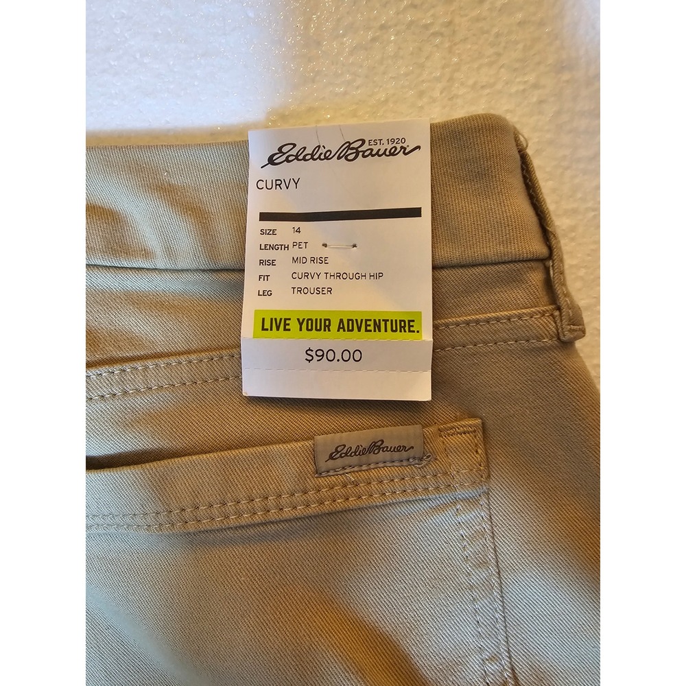 Eddie Bauer Curvy Trouser Pants Khaki Tan Mid Rise 14P Petite New NWT - Picture 3 of 6